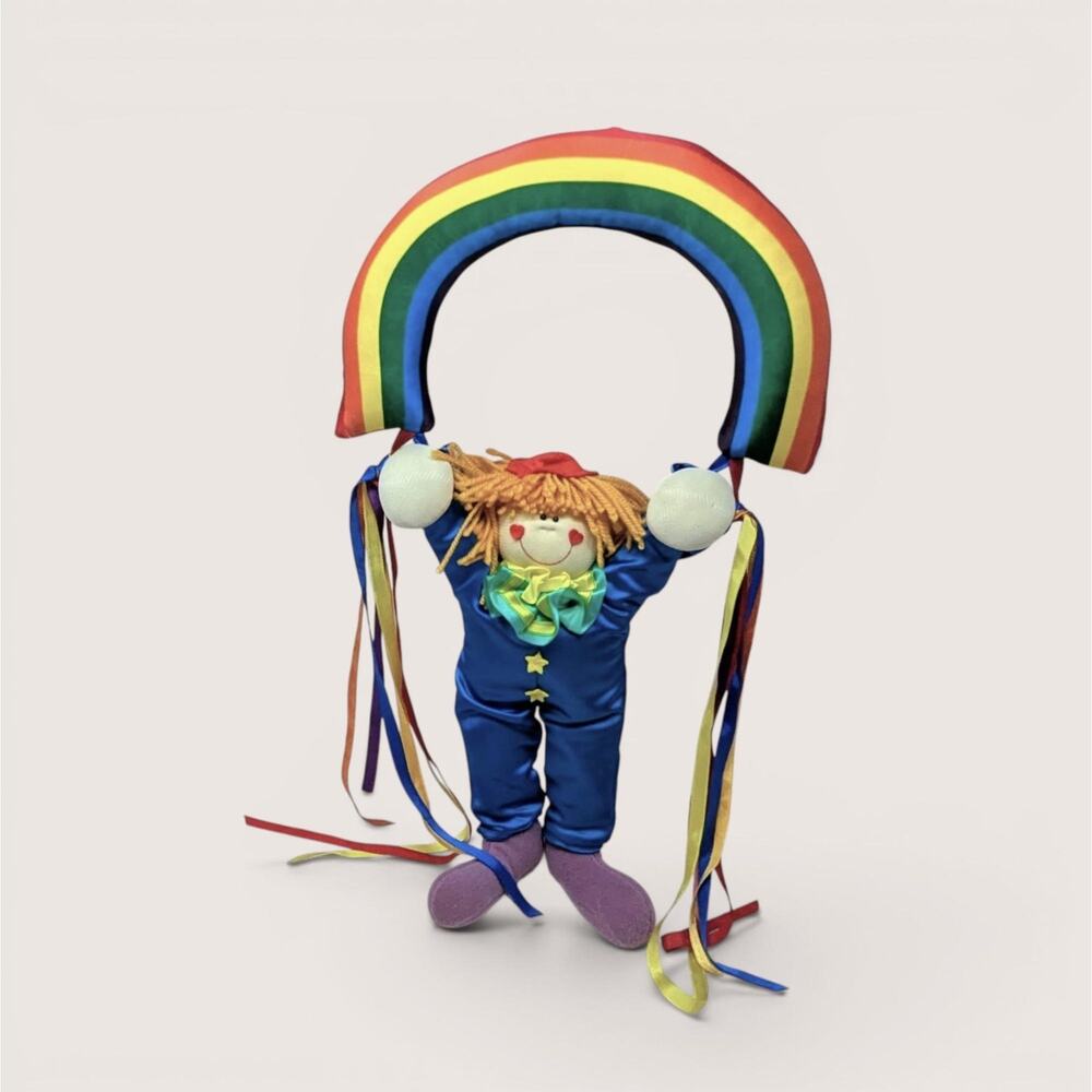 Vintage 1984 Dakin Plush Clown Rainbow Wall Decor